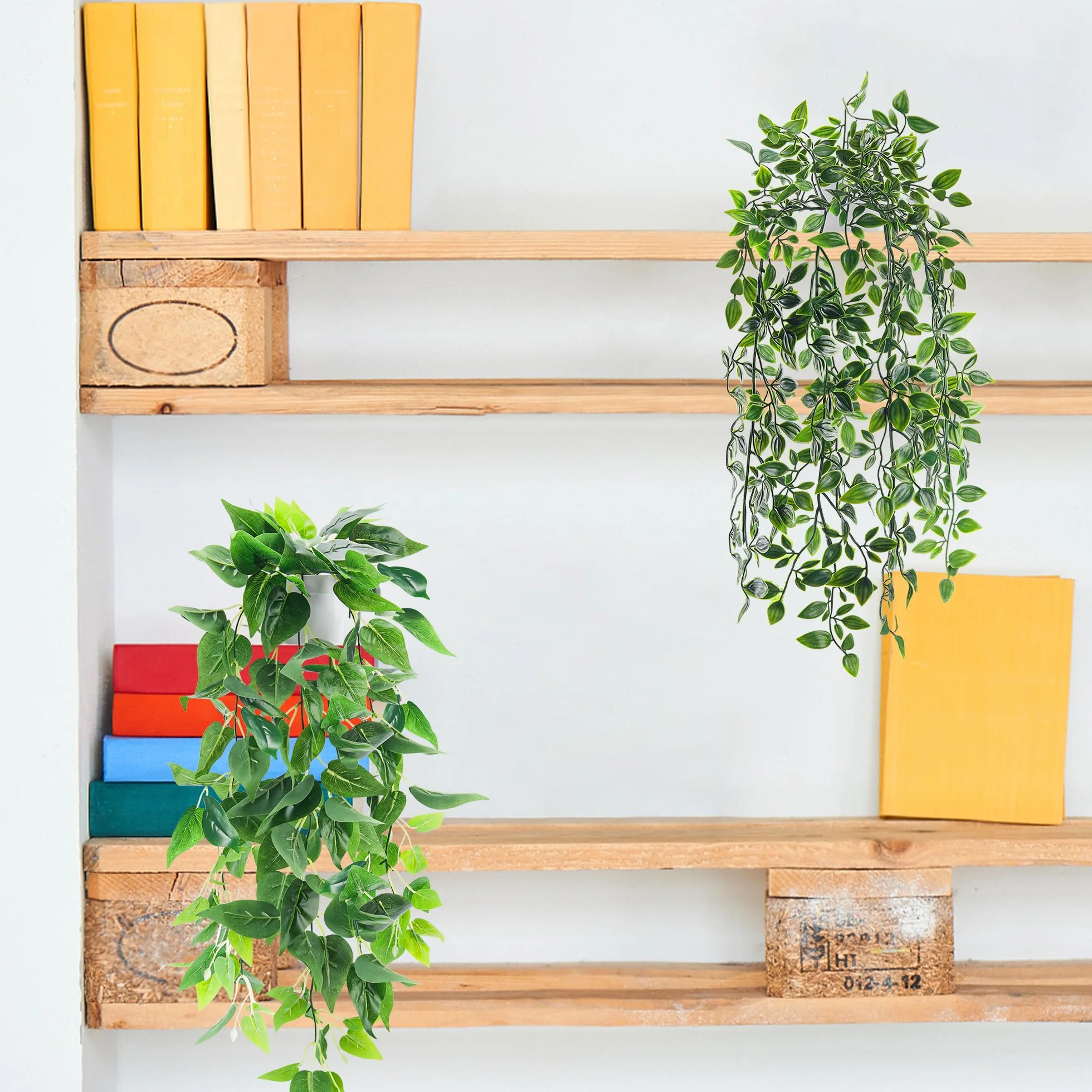 Der Rose 2 piezas de plantas falsas artificiales en maceta colgantes imitación de hiedra para interiores para decoración de baño, estante, pared, estantería