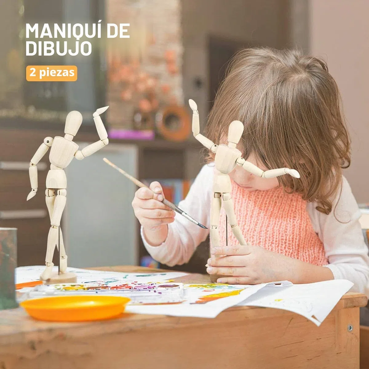 2 Piezas Maniquí de Madera, Maniquí de Madera Articulado Ajustable Maniquí Humano de Madera con Base para Modelos de Bocetos, Accesorios de Fotografía, Adornos Decorativos(16/22cm)