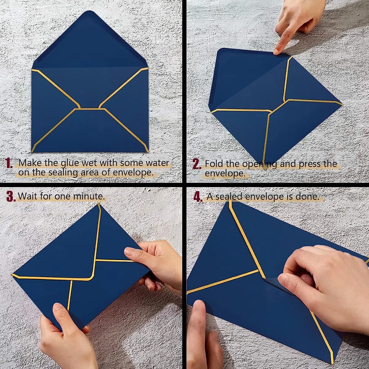 Sobres de invitación 50 unidades, 18,5 x 13,5 cm, con solapa en V, borde dorado para bodas, invitaciones, fiestas, tarjetas de felicitación
