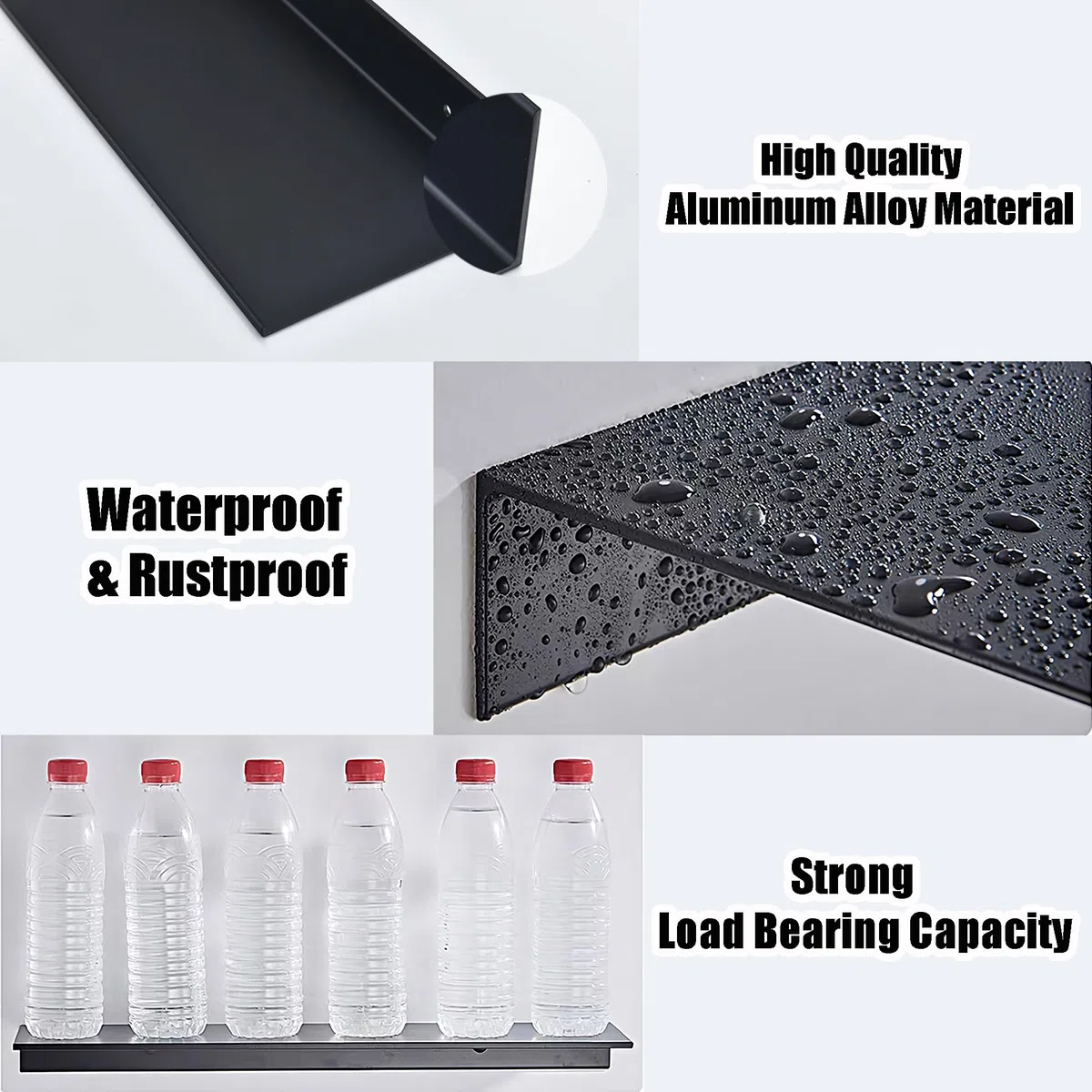 HNVNER Negro Estanteria Pared Juego de 2, Metal Estanteria Baño Sin Taladro 30CM, Antioxidante Estante Ducha, Moderno Baldas Flotantes Pared para Sala de Estar, Dormitorio, Cocina, Sala de Estudio
