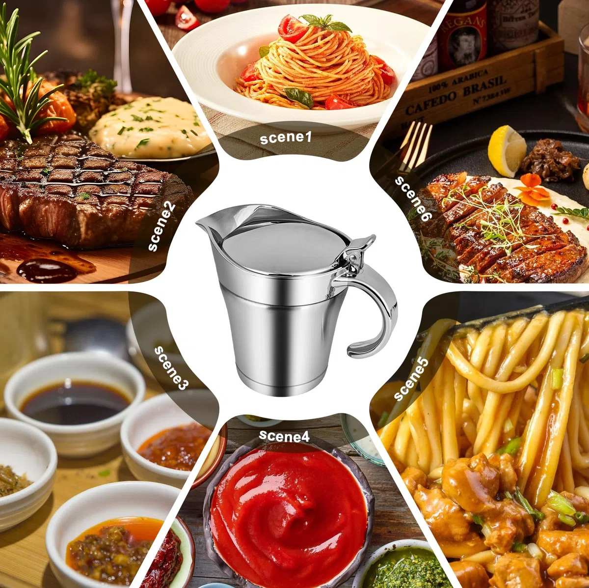 Salsera térmica de acero inoxidable de 450 ml: salsera con tapa abatible y asa, dispensador de salsas de doble pared, jarra de leche, para servir salsas, natillas, nata, salsa