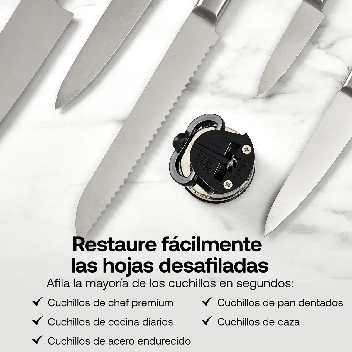 AnySharp Pro Afilador de Cuchillos (Metal) con Ventosa, Metal Cepillado