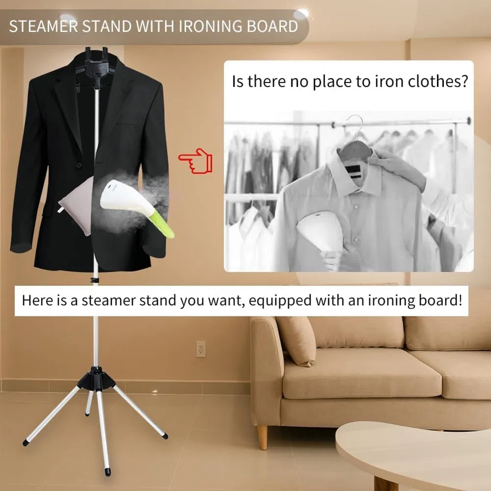 Soporte de vapor plegable para ropa con ropa, estante de vapor ajustable con clips para camisa de traje, guantes de planchado negro incluido