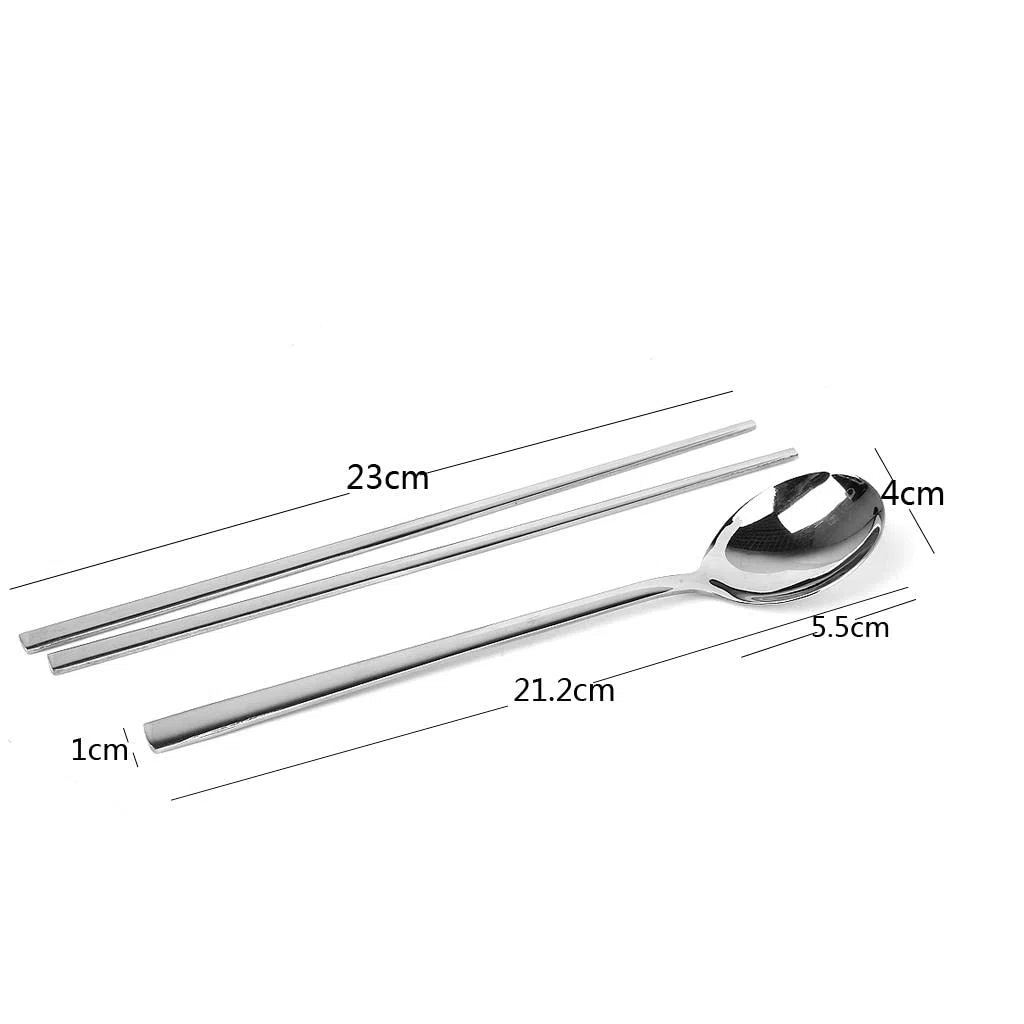 Juego de 2 palillos planos de acero inoxidable coreanos