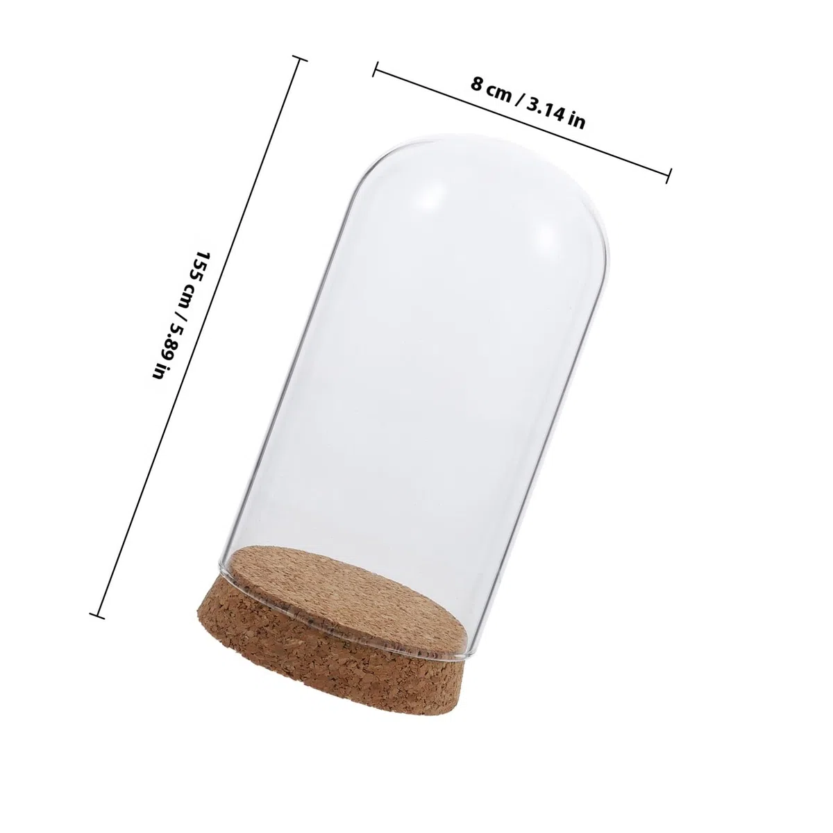 Cúpula de Cristal con Base de Corcho 8x15 Cm para Flores Preservadas, Cubierta Decorativa de Vidrio para Escritorio, Adorno Creativo de Hogar y Oficina