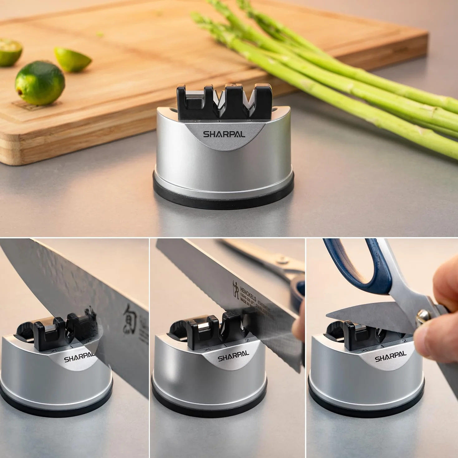SHARPAL 191H Afilador de cuchillos y tijeras de cocina, afilado para cuchillos con bordes rectos y dentados, herramienta para afilar cuchillos