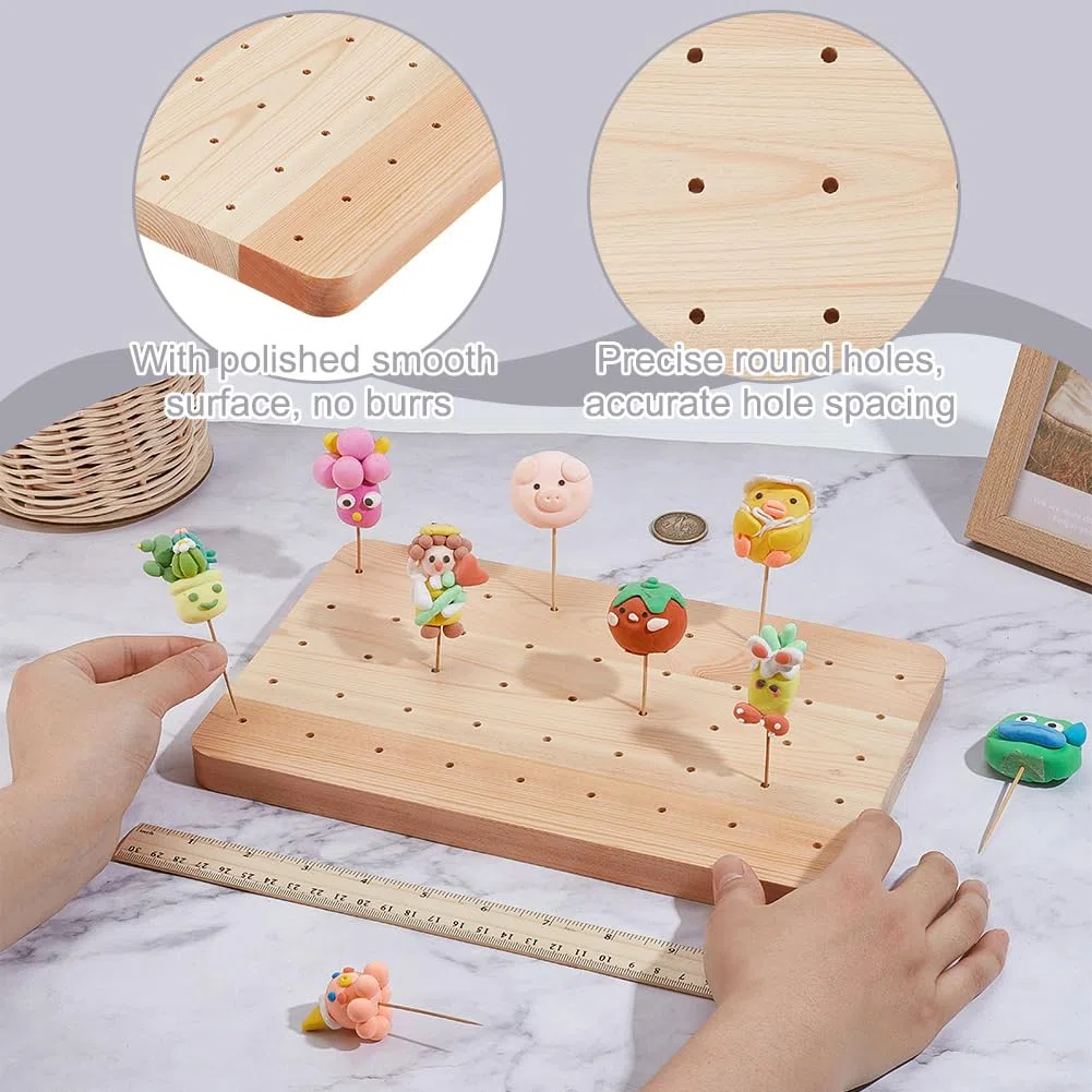PH PandaHall Pinchos de madera 45 agujero porta pinchos bandeja de presentación de alimentos para frutas Suministros de catering para aperitivos cócteles Picnic 17,8 x 27,6 cm Mocasín