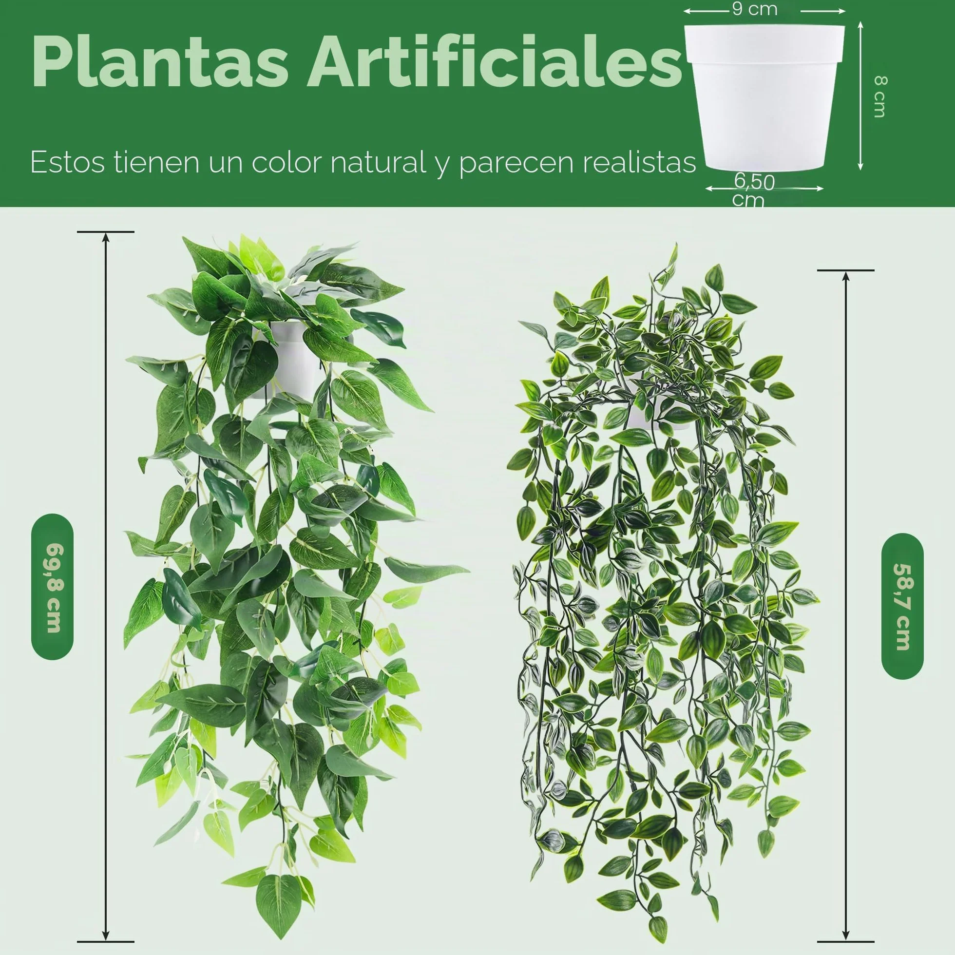 Der Rose 2 piezas de plantas falsas artificiales en maceta colgantes imitación de hiedra para interiores para decoración de baño, estante, pared, estantería