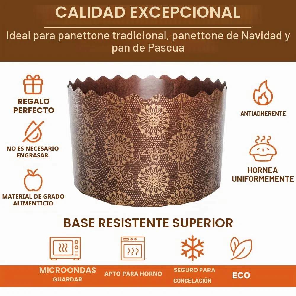 Kulich,Molde de papel para pan de Pascua de 12 onzas, 12 piezas, molde para paska, moldes para hornear papel panettone italiano, diseño marrón de 4.33 pulgadas de anchox3.35 pulgadas de alto
