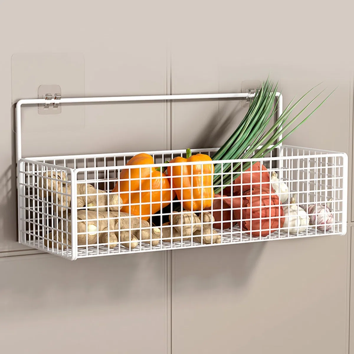 Cesta de Almacenamiento de Alambre de Metal, Organizador Colgante Montado en la Pared con Adhesivo para Cocina, Despensa y Baño