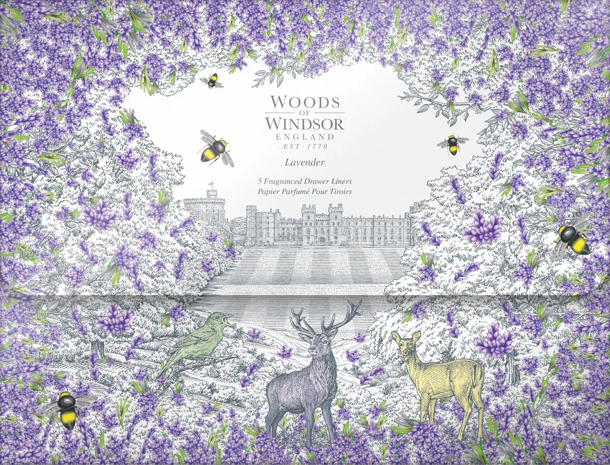 Woods of Windsor Revestimientos de cajones perfumados, Revestimientos de lavanda fragante para cajones y estantes para perfumar ropa y ropa de cama, Aroma de lavanda, 35 cm x 50 cm 5 paquete