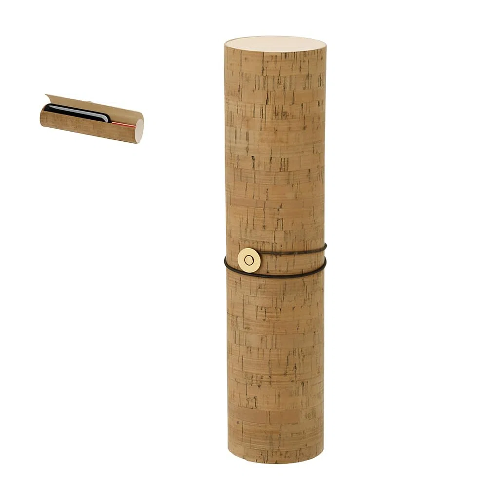 Estuche Botella Vino Corcho Natural 34x8 cm | Interior de Madera, Tubo Protector Reutilizable, Con Correa, Porta Botella Elegante, Para Regalo y Transporte Seguro