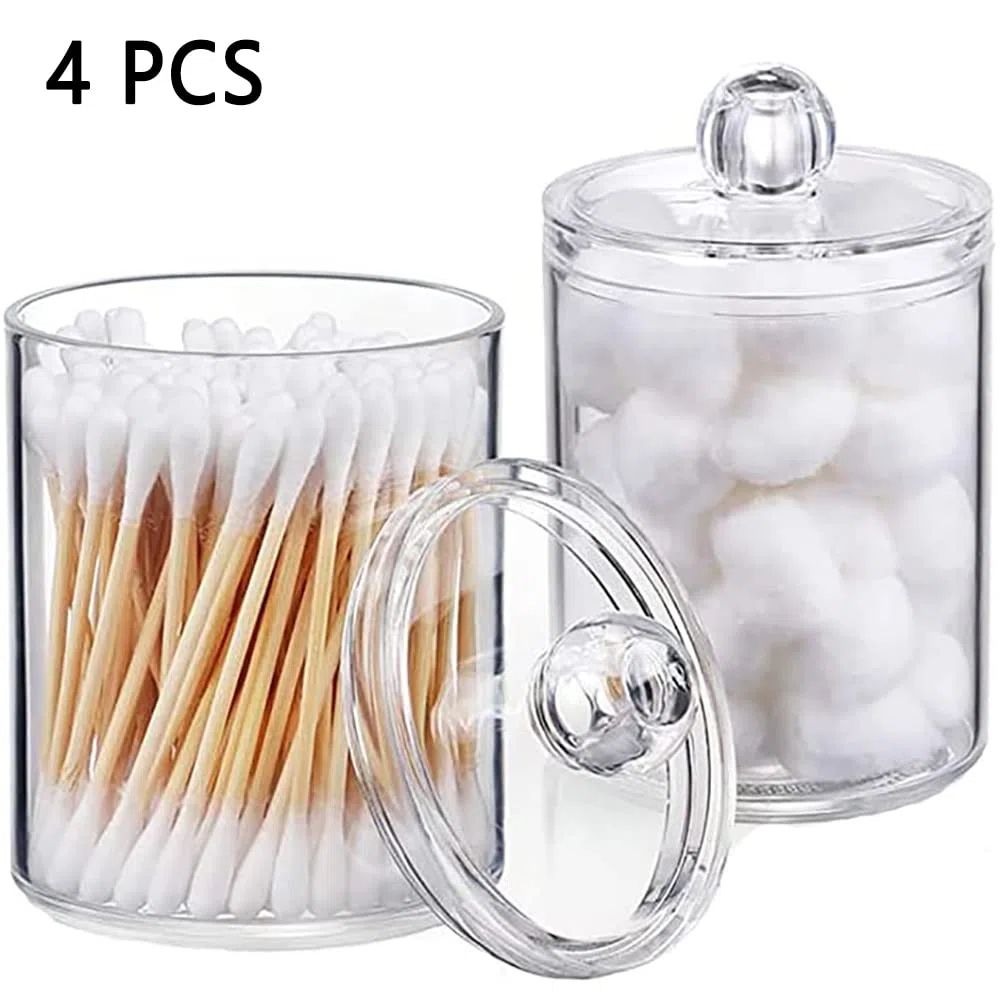 4 Piezas Soporte para Hisopos de Algodón, Soporte de Plástico para Hisopos de Algodón, Caja de Almacenamiento de Hisopos de Algodón Acrílico Transparente, para Cosméticos, Bolas de Algodón, Hisopos