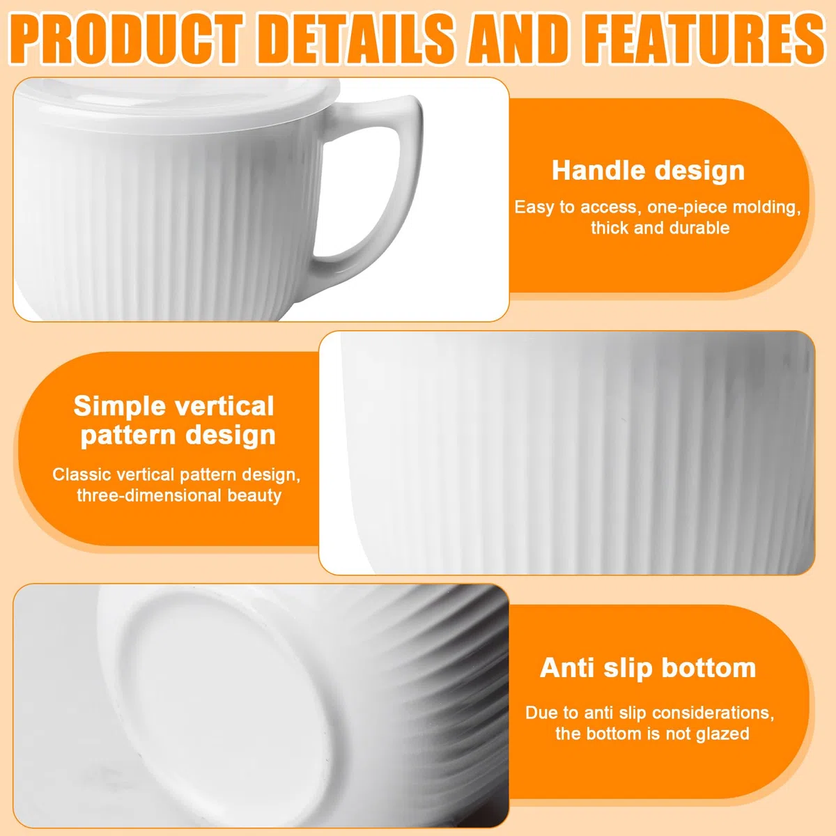 Cuenco de cerámica con asa, 900 ml, tazas de sopa para microondas con tapa, cuenco de ramen, taza de café grande para almuerzo, pasta, fruta, cereales
