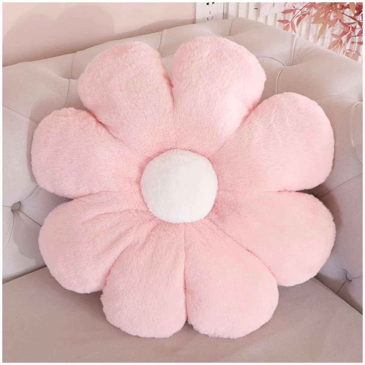 Almohada de Flores de Peluche Cojín de Suelo Cojín del Asiento de la Silla Almohada Decorativa Sofá Cama Almohada (40CM, Pink White)