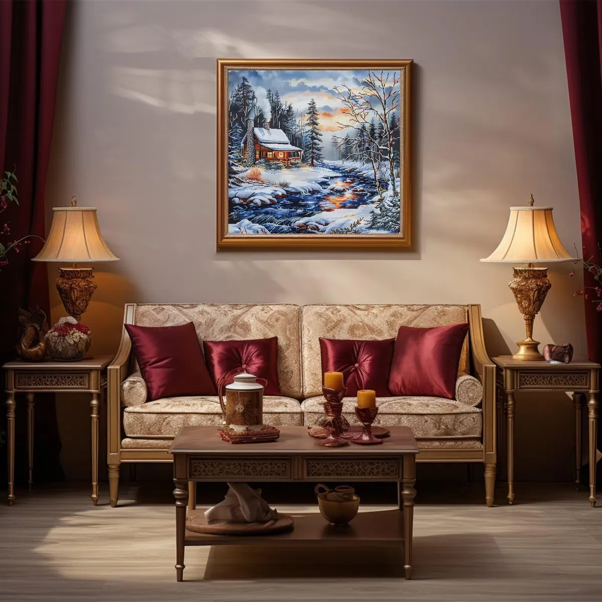 Xinpinzhou Kit Punto de Cruz con Hilos y Tela Impresa Completo 40x40 cm | Patrones Paisaje Nevado 11 Cuadros, Esquemas de Bordado Principiantes, Manualidades DIY para Decoracion Hogar o Regalo Madre