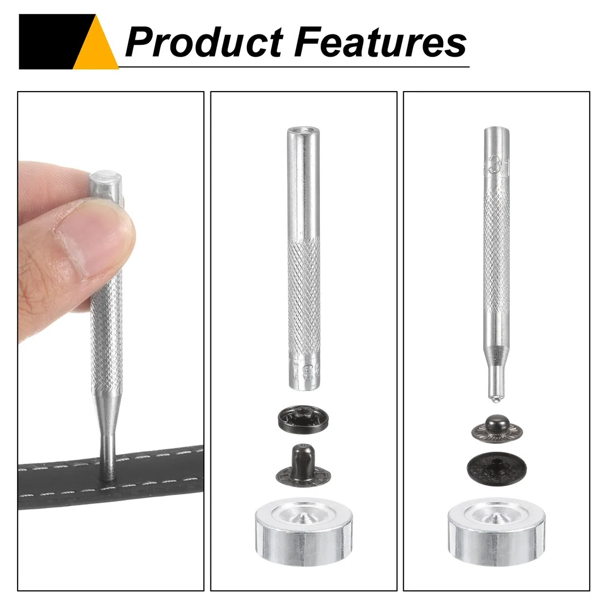 QUARKZMAN 24 Sets Corchetes a Presión, 15mm/24L Botones Metálicos con 4pcs Instalación Herramienta Cierre Aleación Snap Botón para Coser Ropa Bolso Abrigos Cuero Lona Manualidad, Negro