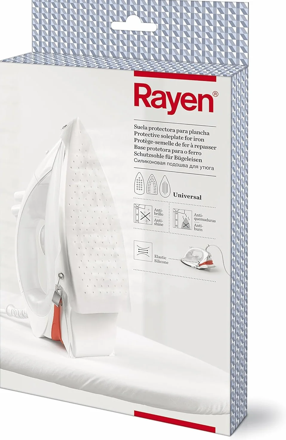 Rayen | Suela Protectora para Plancha | Suela para Plancha | Protección para Tejidos | Circulación de Vapor Mejorada | Sujección Reforzada | Ajuste de Silicona | Anti-Quemaduras y Anti-Brillo
