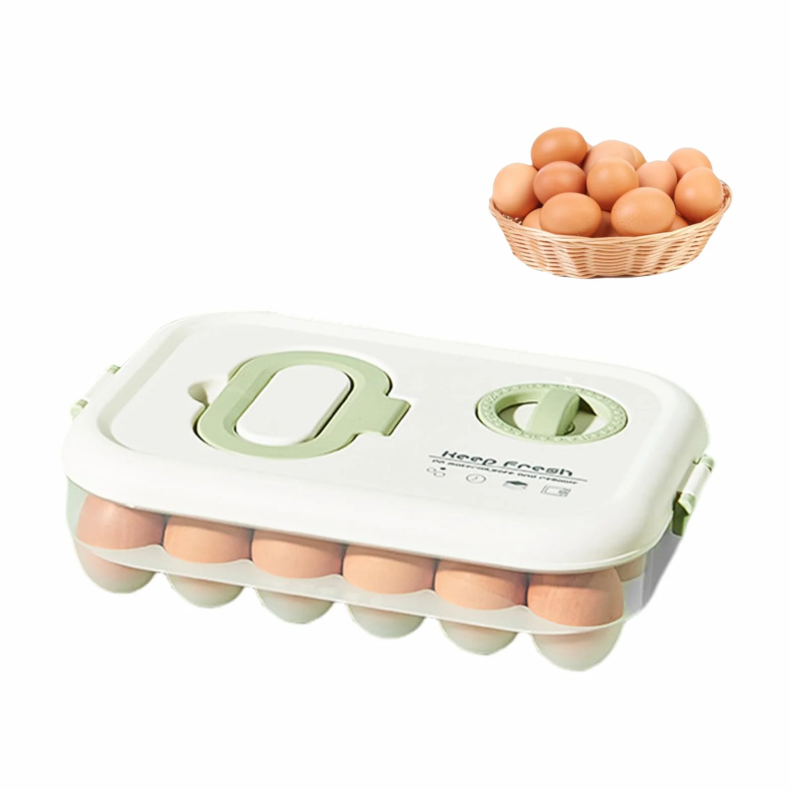 PARFCOHueveras para Frigorífico, Caja de Huevos con Temporizador, Almacenamiento Huevera de 24 Compartimentos, con Tapa Huevos Caja de Almacenamiento, para Frigorífico Cocina, Mesa Comedor, Armario