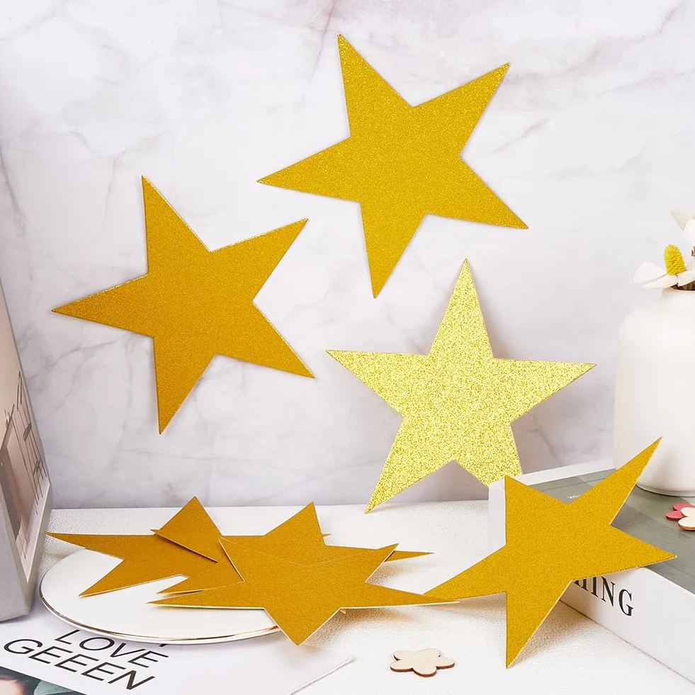 50 pieza de Estrellas Grandes de Cartón con Purpurina de 6 pulgadas Recortes de Estrellas de Cartón Dorado Recortes de Cinco Estrellas Recortes de Estrellas con Purpurina de Papel con Doble I