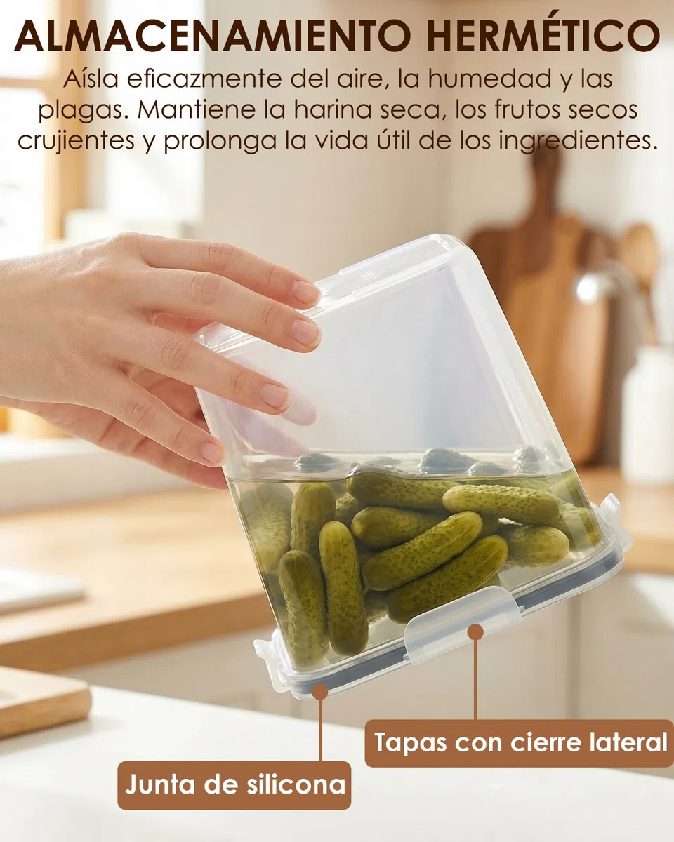 Recipientes herméticos para alimentos con tapa, 9 unidades, tapers para comida hermético, botes cocina almacenaje, tarros y tupers herméticos de plástico, ideal para harina, arroz, pasta y cereales