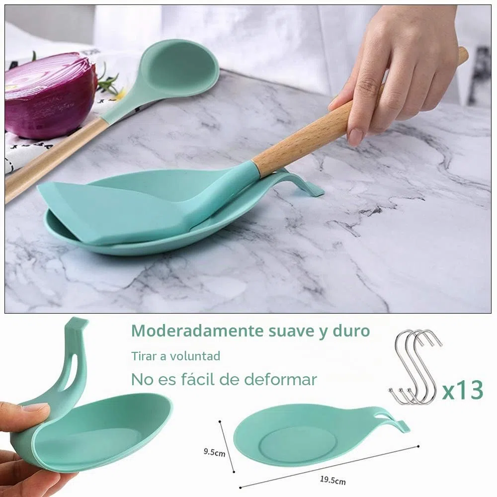 Utensilios Cocina de Silicona,Antiadherente con Mango de Madera,Resistentes Al Calor,14 Piezas,espátula,cuchara,cucharón,5 cucharas de medir y ganchos