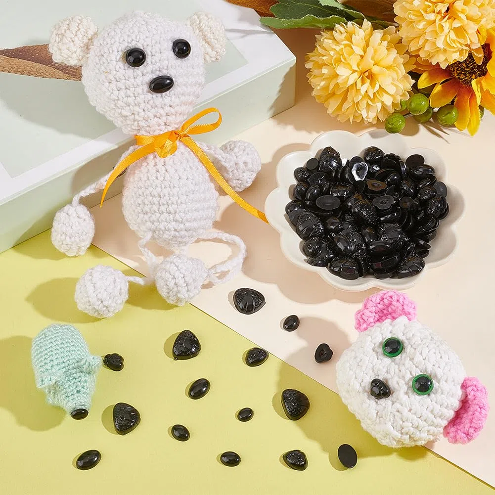 PH PandaHall 150 cabujones de Nariz de Animales, 6 tamaños de Cabujones de Nariz de plástico para Animales, Nariz de plástico para Perro, Marionetas, Ganchillo y Animales de Peluche