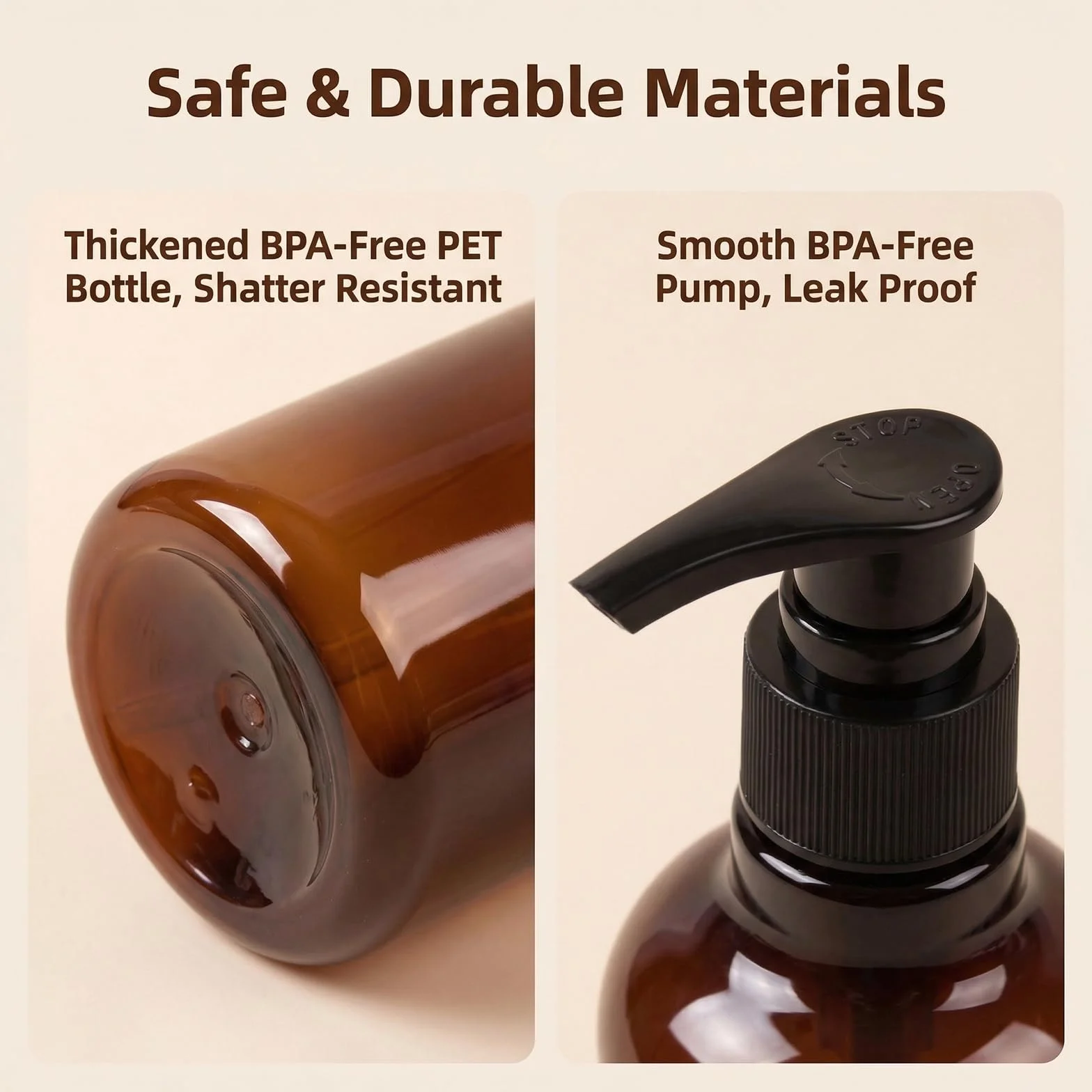 Dispensador de botellas de plástico ámbar vacío de 250 ml, a prueba de fugas, champú, gel de ducha, artículos de tocador, contenedor de líquido con bomba, 3 unidades