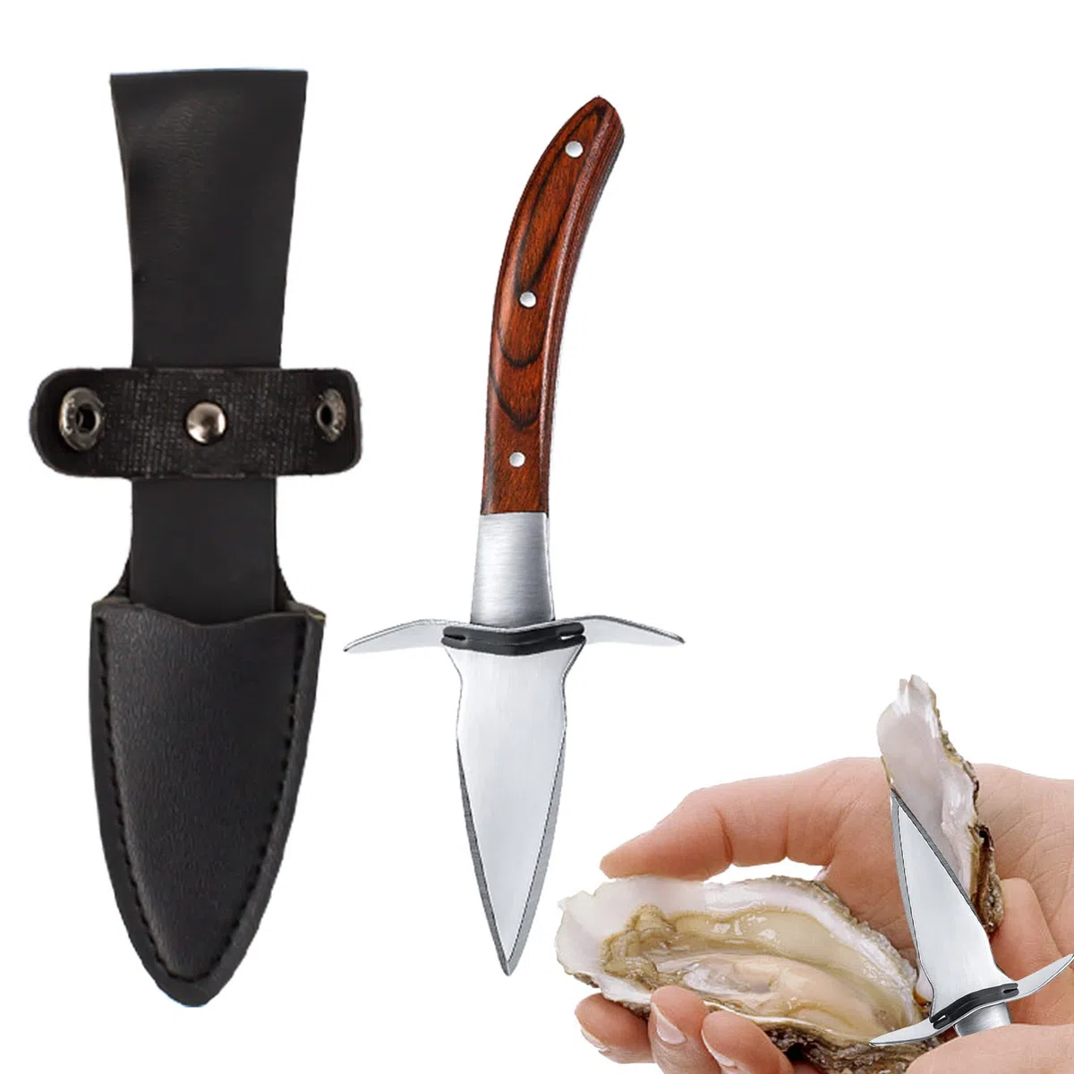 Abridor de Ostras, Ostra Shucker con Protector de Mano, Mango de Madera Adecuado de Acero Inoxidable Oyster Shucker, para Los Mariscos, Mariscos, Herramientas