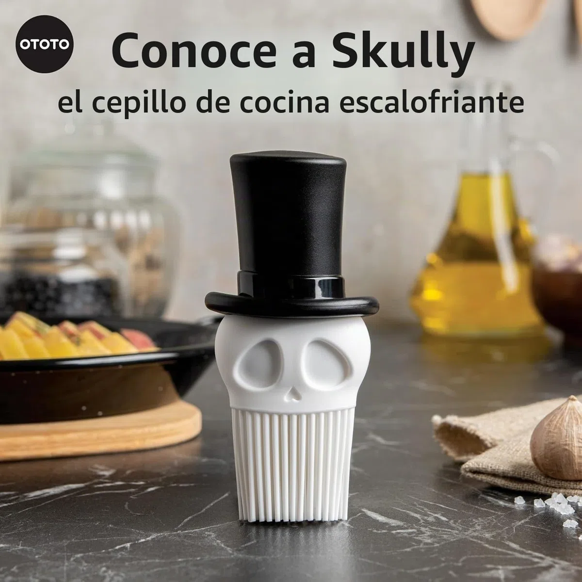 OTOTO Skully Cepillo para untar – Cepillo de silicona para repostería, cepillo de cocina, regalos espeluznantes, accesorios de cocina de calavera, cepillo para untar alimentos para cocinar – regalo de