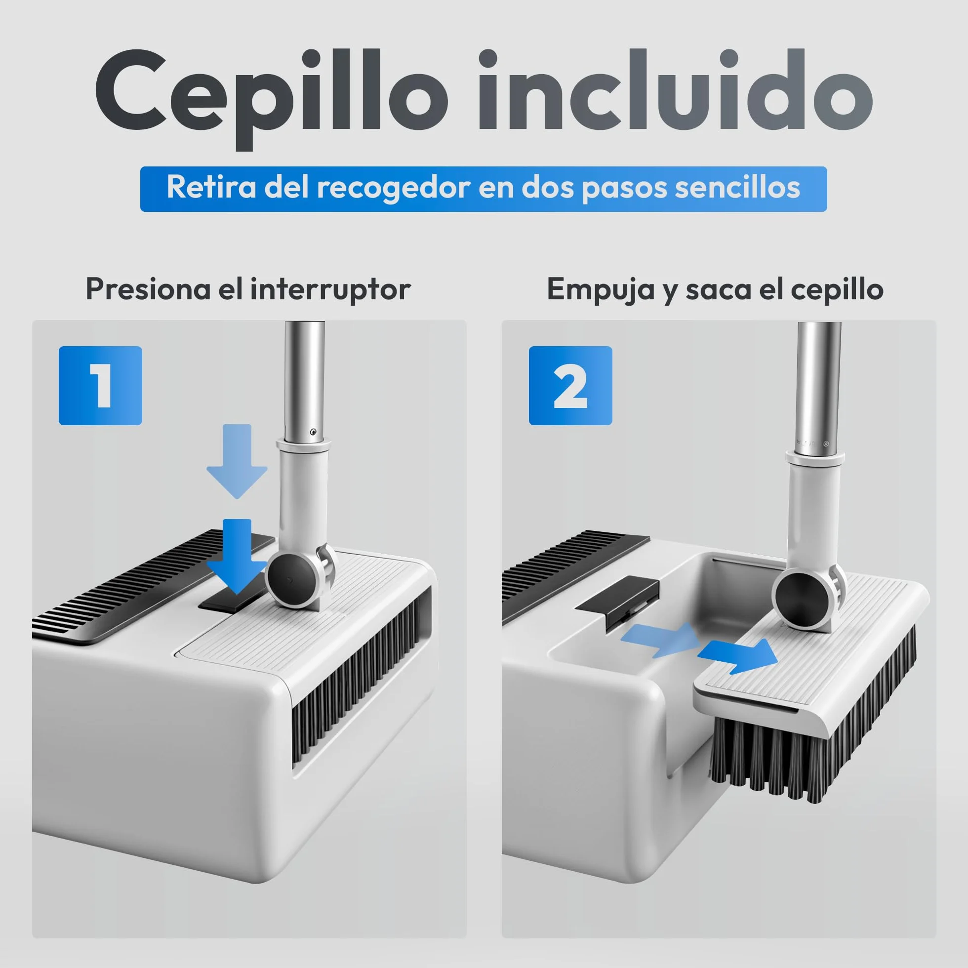 JUPPLIES Escoba y Recogedor Plegable 3 en 1 con Cepillo Extraíble y Limpiacristales Oculto - Mango Telescópico de 126 cm y Rotación de 180º - Limpieza del Hogar Oficina