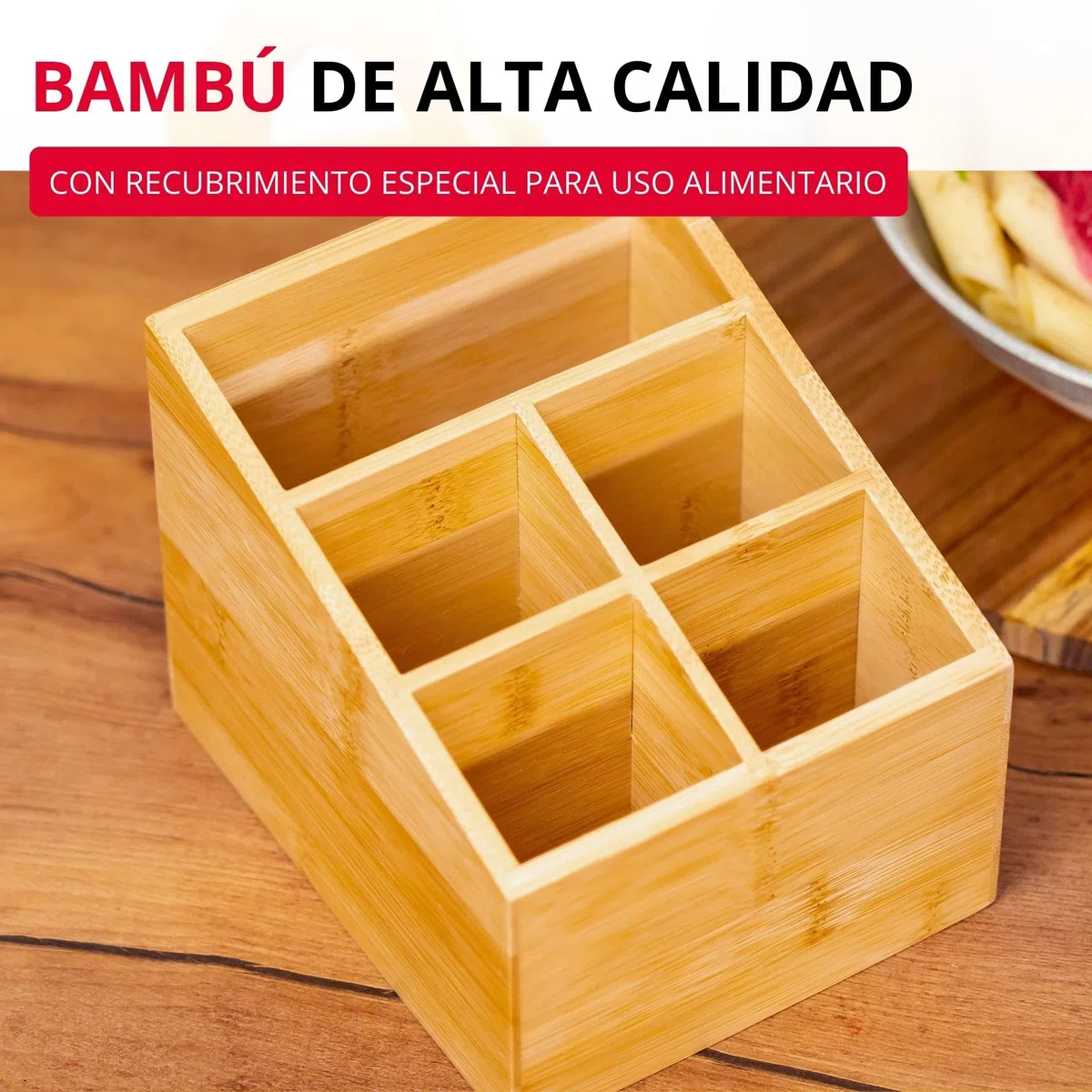 Westmark Organizador de cocina/mesa, 5 Compartimentos, Dimensiones: 13 x 13,5 x 16 cm, Bambú, Tapas + Friends, Marrón claro, 69842270