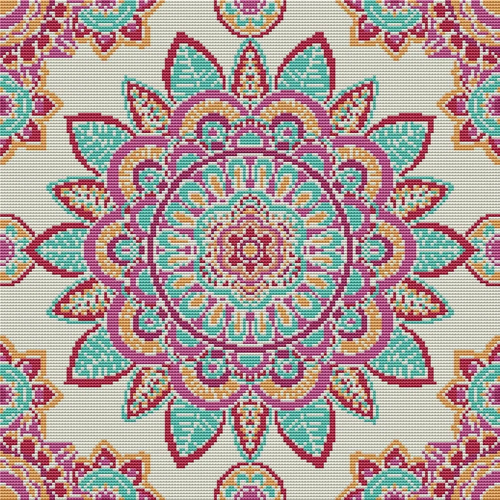 Abillyn - Kit de bordado de punto de cruz, diseño de mandala bohemio, estampado de flores con patrón impreso (Mandala)