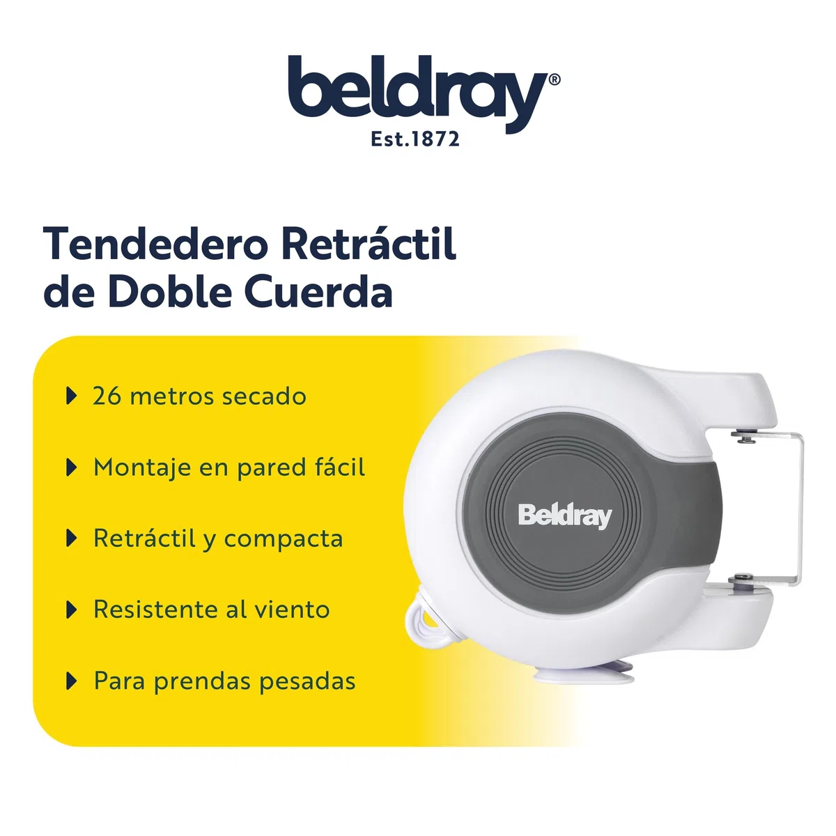 Beldray LA027016EU Línea De Ropa De Doble Retráctil Con 26 Metros De Cuerda, Línea De Lavado Resistente Al Viento, Tendedero Robusta Y Duradera Con Cuerdas Extensibles, Instalar En Cualquier Lugar
