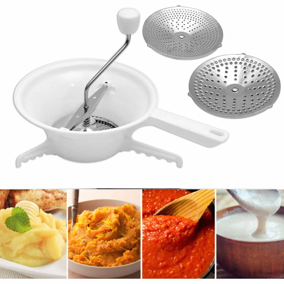 Batidora Batidora Manual para Alimentos, Molino de Alimentos de Acero Inoxidable con 3 Discos de Molienda, Molino Giratorio para Alimentos para Salsa de Tomate, puré de Manzana
