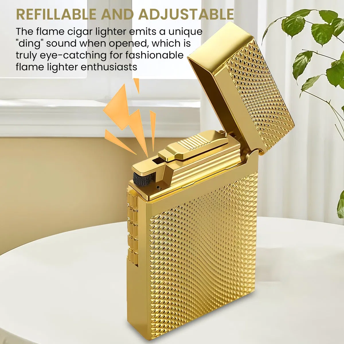 Mechero Inflable Clásico Retro: Mechero Llama Conmutable, Encendedor Flip, Encendedor de Butano Recargable para Velas, Cocina, Barbacoa, Regalo para Hombre Mujer (Vendido sin Gas, Oro)