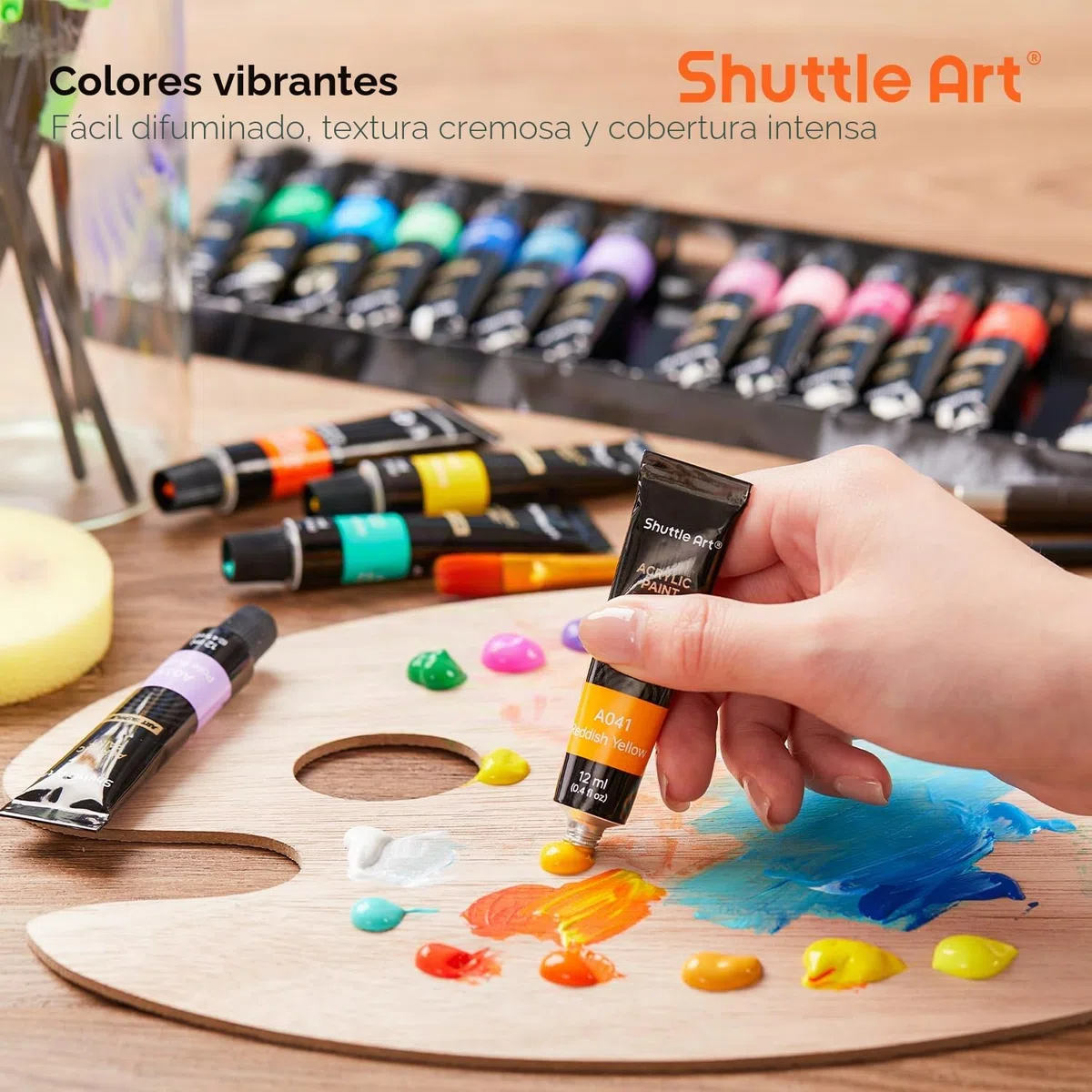 Shuttle Art 46PCS Kit Pintura Acrílica, 30 Colores Tubo (12ml) de Acrilicos para Pintar Incluye 10 Pinceles y 3 Lienzos, Pigmentos No Tóxicos, Pintura Acrilica Manualidades Ideal en Lienzo,Tela,Vidrio