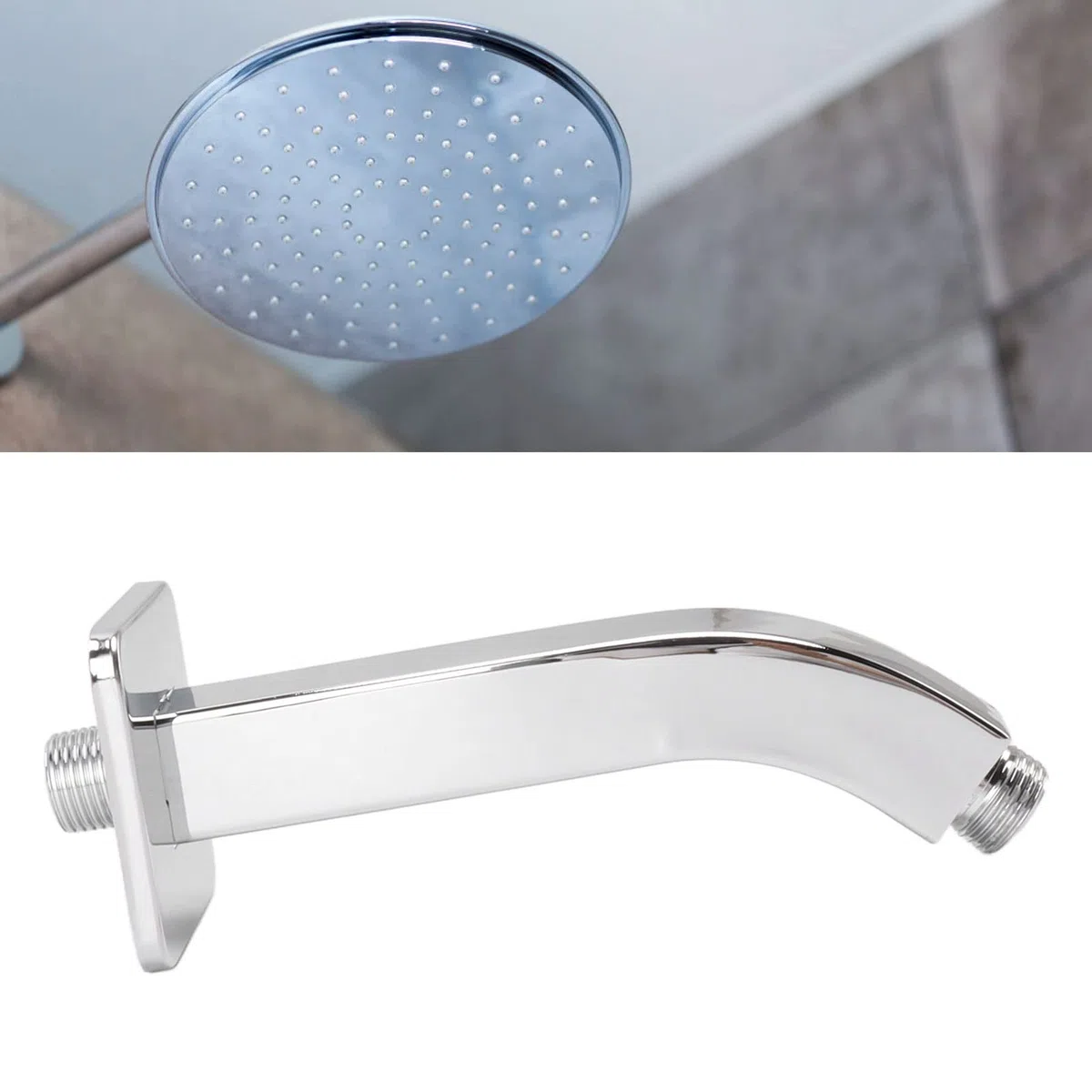 Brazo de Ducha con Brida, Brazo de Extensión de Ducha Cuadrado Montado en la Pared de 6 Pulgadas para Cabezal de Ducha Fijo (Electroplating)