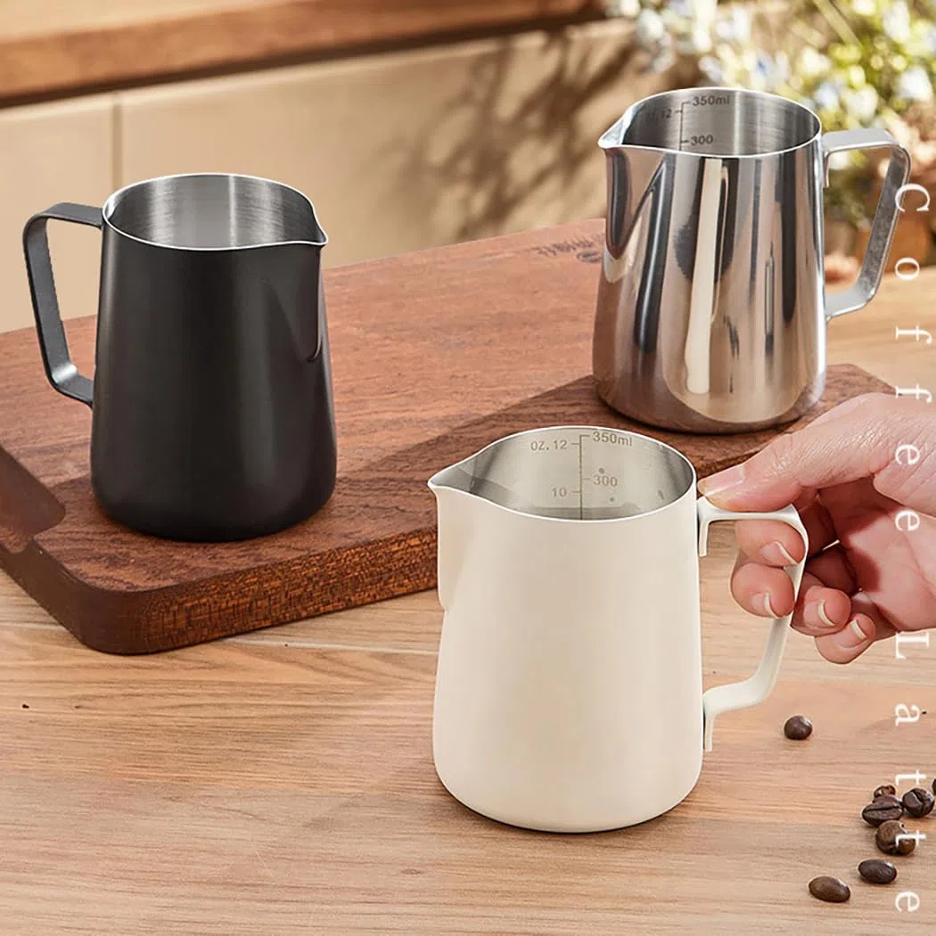 Hoshen Jarra de Acero Inoxidable para Cocinar Al Vapor y Espuma de Leche - Arte Con Leche, Café Expreso, Capuchino - 350 ml, Color Blanco