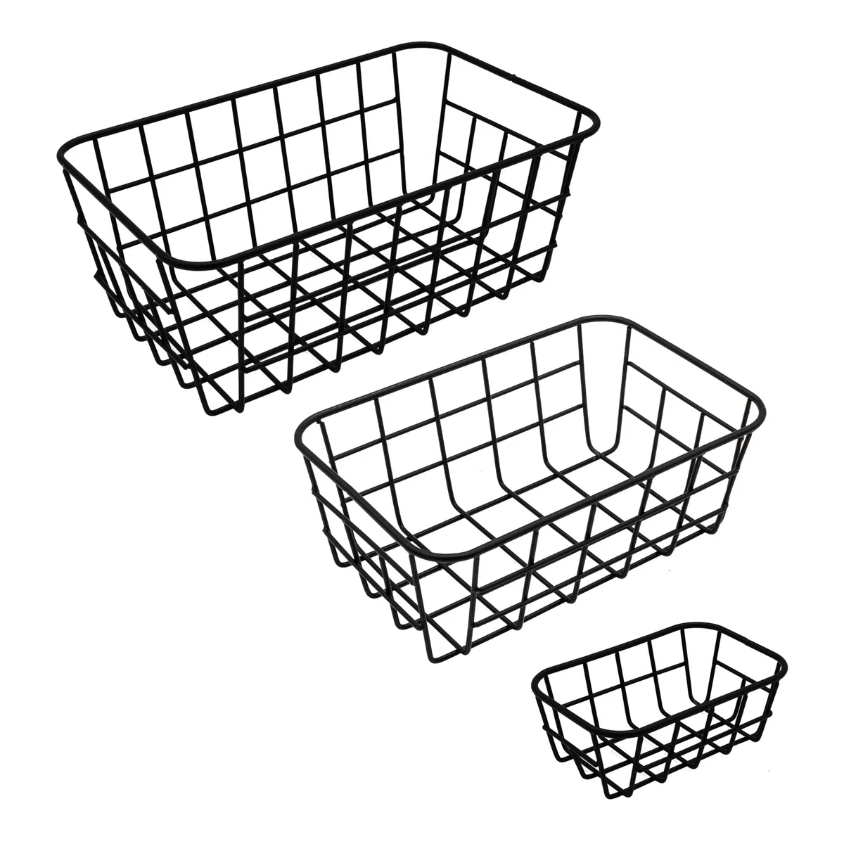 Cesta de almacenamiento de metal, color negro, 2 x 25/21 / 15 cm, juego de 6 unidades, apilables, cesta de alambre para estantería, armario, cocina, oficina