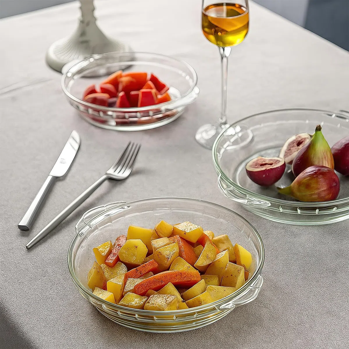 4 moldes de cristal para tartas con asa, 20 cm, redondos, molde para tartas, molde para tarta, molde de cristal resistente al horno para quiche, tartas, aperitivos, ensaladas, postres, tartas de