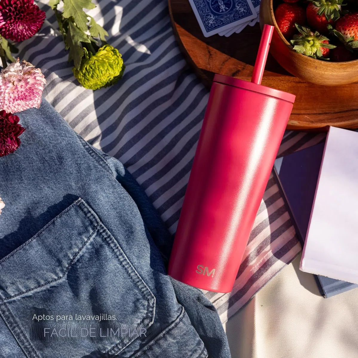 Simple Modern Vaso Termico con Pajita y Tapa | Taza Termica Café para Llevar Botella Agua de Acero Inoxidable | Regalos para Mujeres & Hombres | Classic | 710ml | Almond Birch