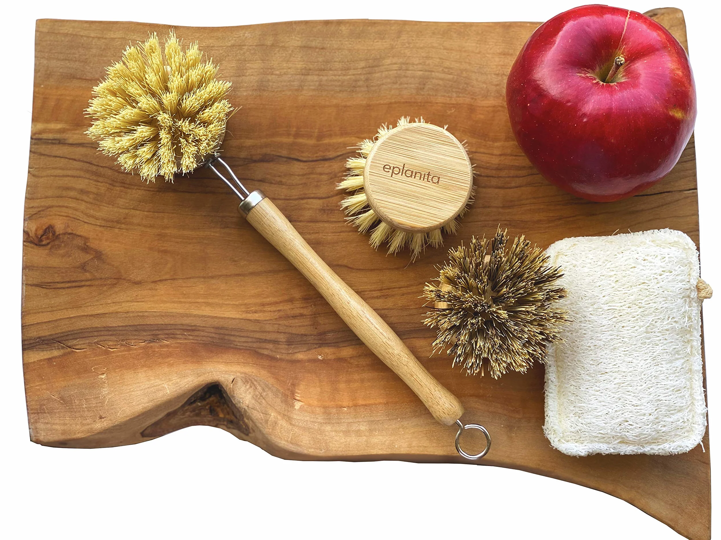 eplanita Cepillo de Vajilla Natural Bambú Ecológico 3 Cabezales Recambio Esponja Vegetal Extra