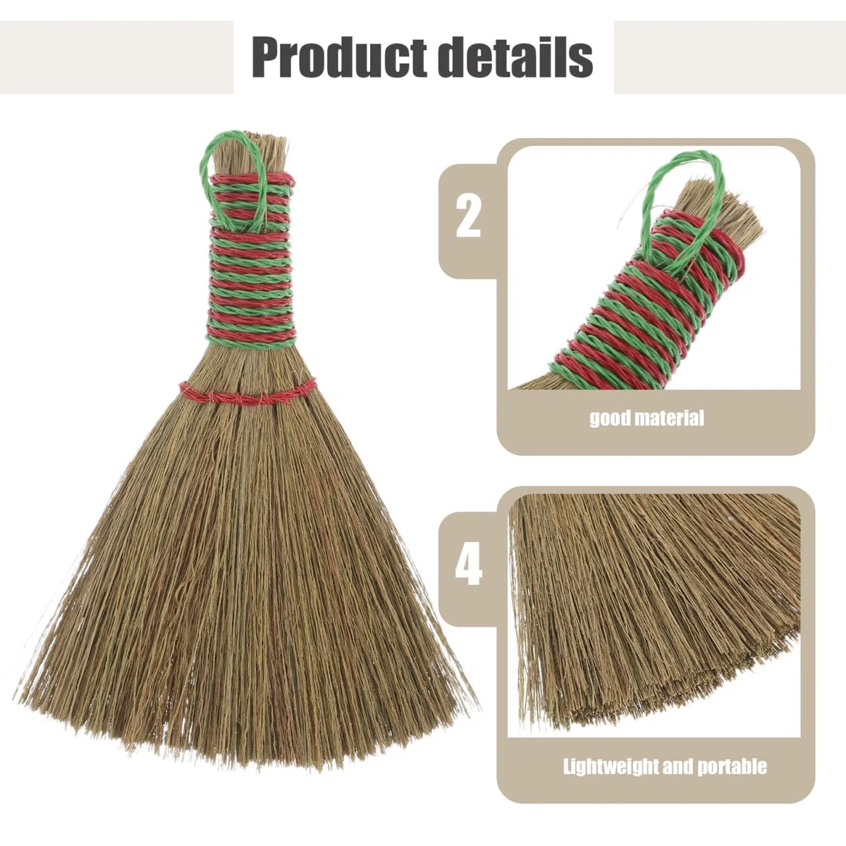 PRETYZOOM Escoba De Mano De Paja Natural con Cerdas Suaves para Limpieza Interior De Pisos Y Muebles Ligera Y Portátil para Cocina Sala Y Dormitorio