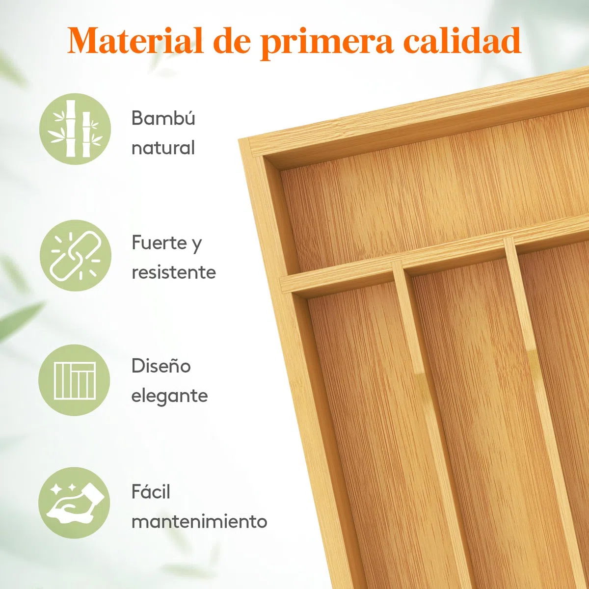Lifewit Bandeja para Cubiertos, Organizador Cajones de Cubertos de Bambú, Cocina Organizador de Cubertería Compacto para Cucharas, Tenedores, Utensilios, Cuchillos, 5 Compartimentos, Natural