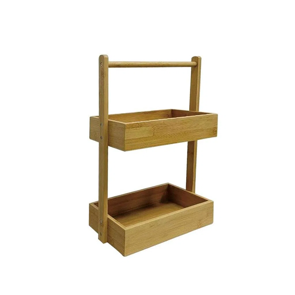 XZ-22130-2 Estante Organizador de Madera Natural Rectángulo con los Marcos Metal para Baño, Alacena, Lavandería, Multifunción 2 Niveles