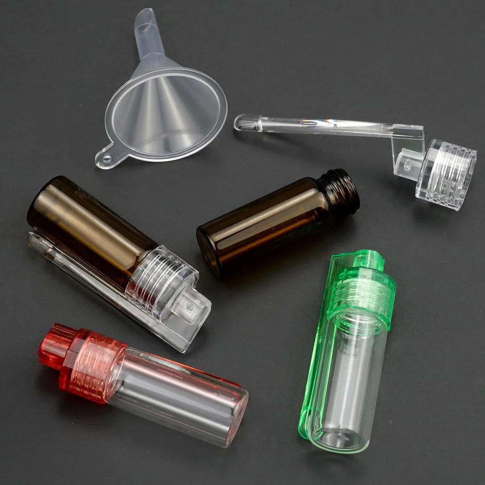 6 Piezas Herramienta de Polvo de Especias Mini Botella de Bolsillo con Embudo Mini Botella de Especias para Exterior, en Polvo, 3-Glass Bottle