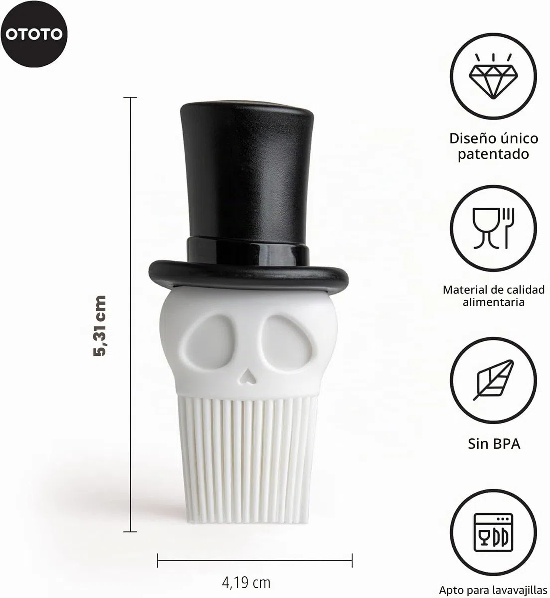 OTOTO Skully Cepillo para untar – Cepillo de silicona para repostería, cepillo de cocina, regalos espeluznantes, accesorios de cocina de calavera, cepillo para untar alimentos para cocinar – regalo de