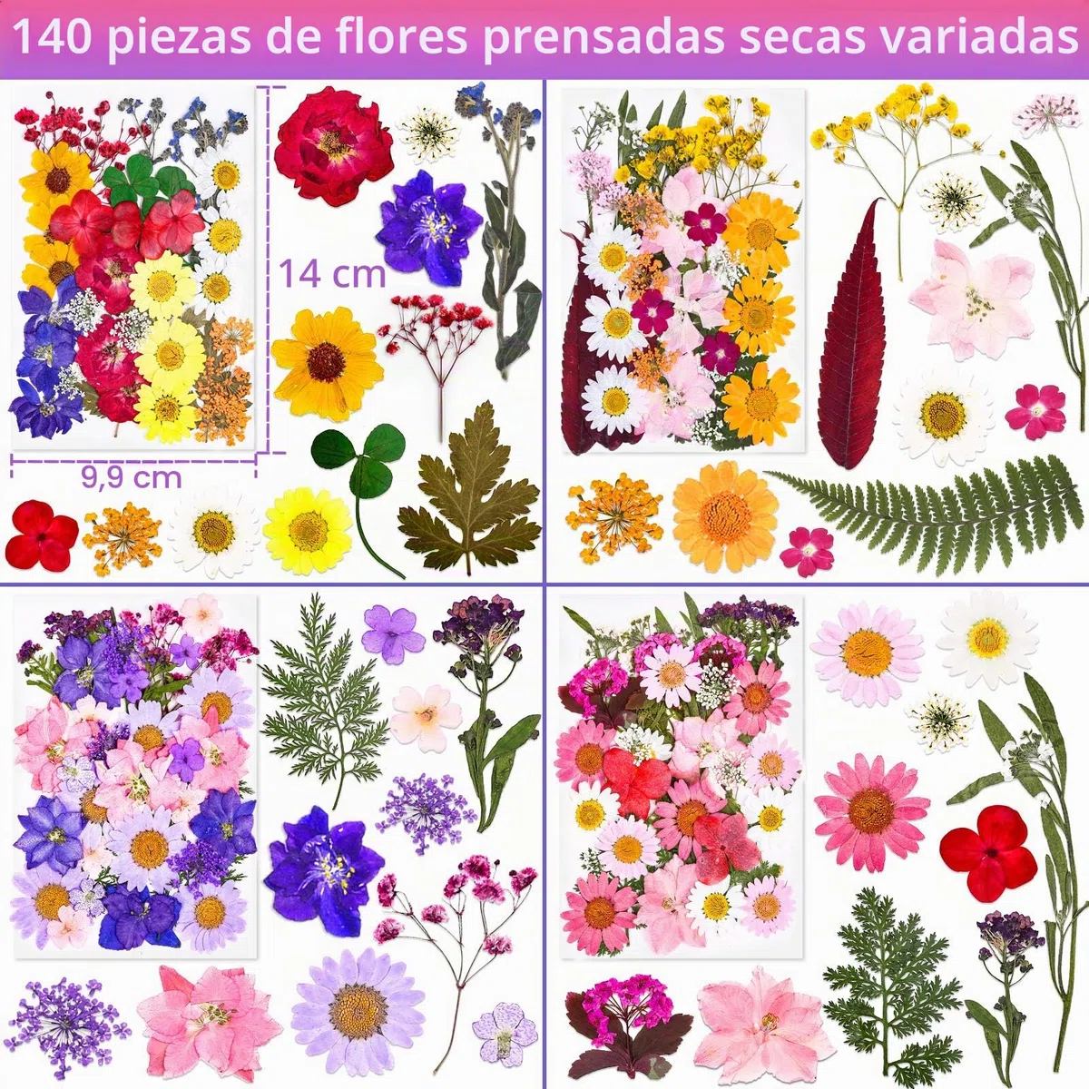 140 piezas de flores secas para resina, flores prensadas, hojas secas a granel, kit de hierbas naturales para álbumes de recortes, manualidades, joyas de resina epoxi, velas, jabón, decoración de uñas