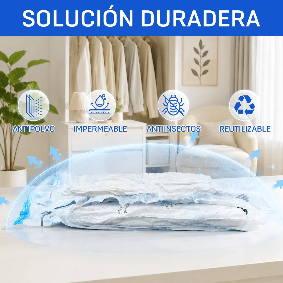 CaptainFive Bolsas Vacio Ropa 12 Piezas con Bomba Manual, 4 Jumbo 100x80cm + 4 Grandes 80x61cm + 4 Pequeñas 60x41 cm, Bolsas de Almacenaje al Vacio para Ropa, Edredones, Mantas y Viaje